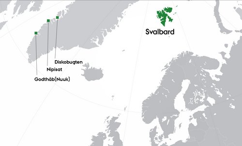 Oversigtskort over Grønland og Svalbard 