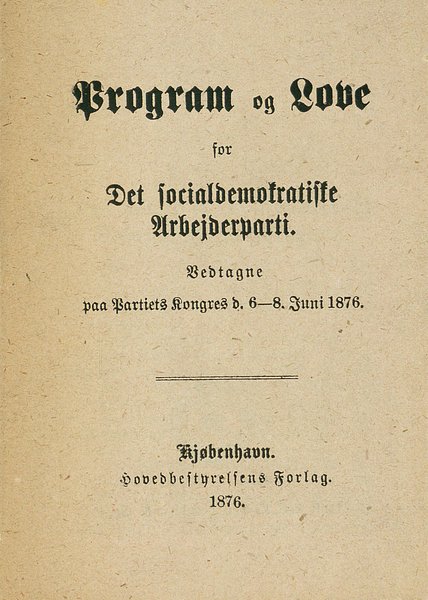 Forsiden af Det Socialdemokratiske Arbejderpartis partiprogram, 1876