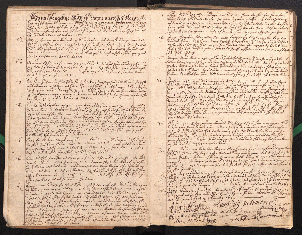 Reglement den danske koloni Sankt 8. 1672
