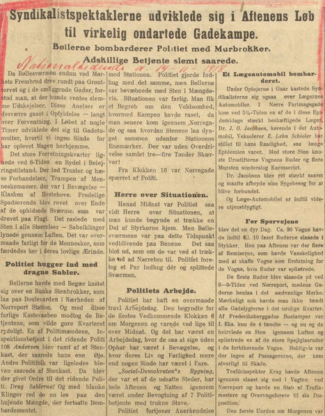 Udklip af artiklen i Nationaltidende, 14. november 1918