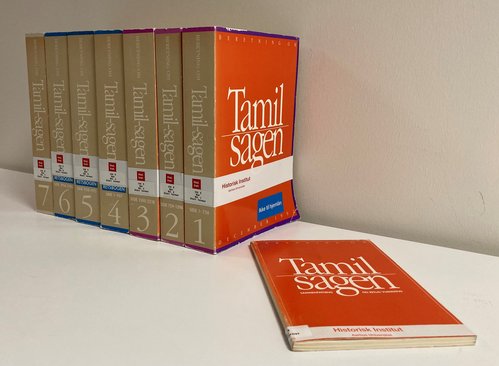 De syv bind i Beretning om Tamilsagen samt den ca. 100 sider lange sammenfatning