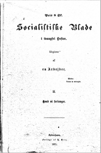 Forsiden af Socialistiske Blade II fra 1871