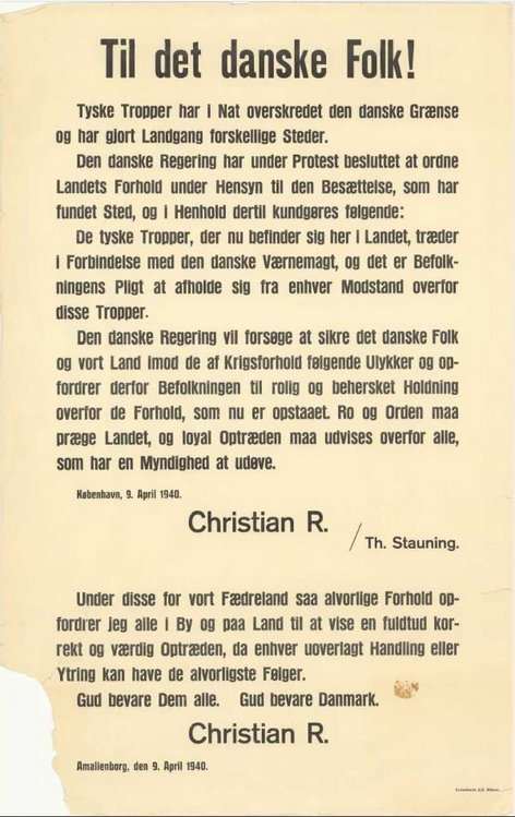 Kongens og regeringens erklæring til befolkningen den 9. april 1940