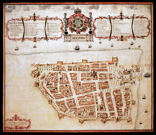 Kort over Tranquebar by, som den så ud i 1690’erne