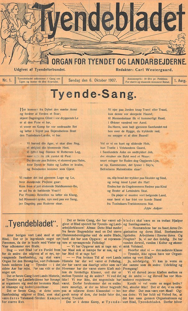 Scanning af første nummer af Tyendebladet med Jeppe Aakjærs Tyendesang