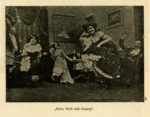Scene med vin, kvinder og sang fra filmprogrammet den hvide slavehandel 1910