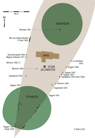 Kort der viser stenenes placering i den sydelige halvdel af den formodede skibssætning