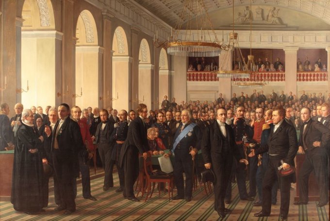 Den Grundlovgivende Rigsforsamlings første møde i Rigsdagssalen på Christiansborg den 23. oktober 1848. 