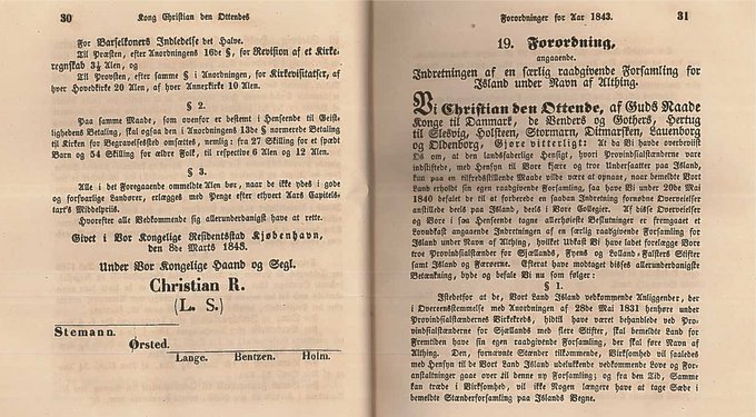 Forordningen i 'Kong Christian den Ottendes allernaadigste Forordninger og aabne Breve for Aar 1843'