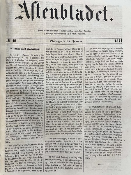 Aftenbladet nr. 49 fra februar 1844
