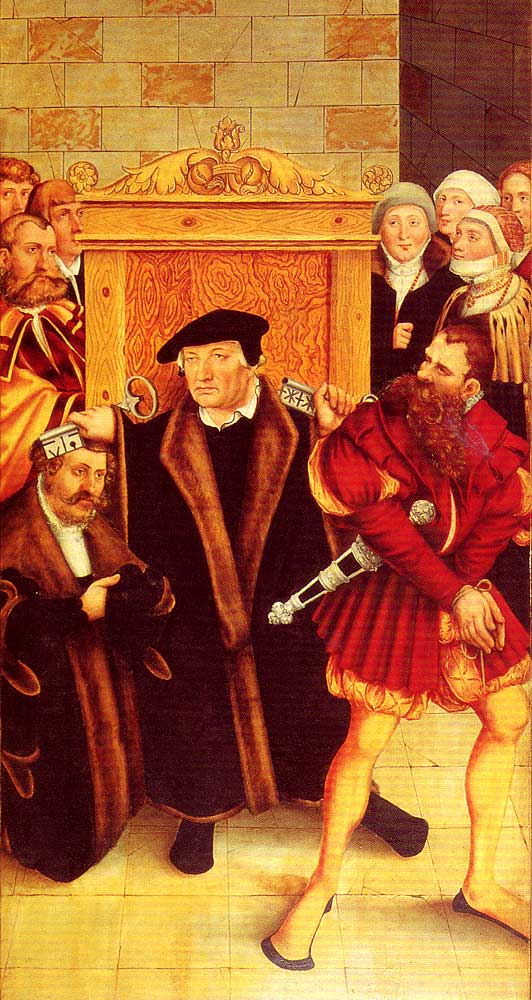 Bugenhagen som skriftefader på Lucas Cranachs altertavle fra 1547 i bykirken i Wittenberg