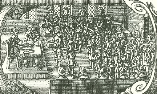 Dette stik viser en retshandling ved Landstinget i 1500-tallet